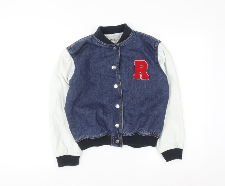 ONLY Boys Blue Denim Varsity Jacket Size 146 Cotton Lined Button Bomber