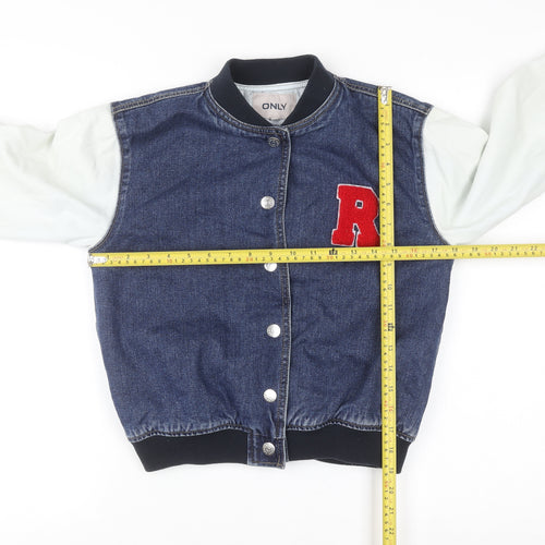 ONLY Boys Blue Denim Varsity Jacket Size 146 Cotton Lined Button Bomber