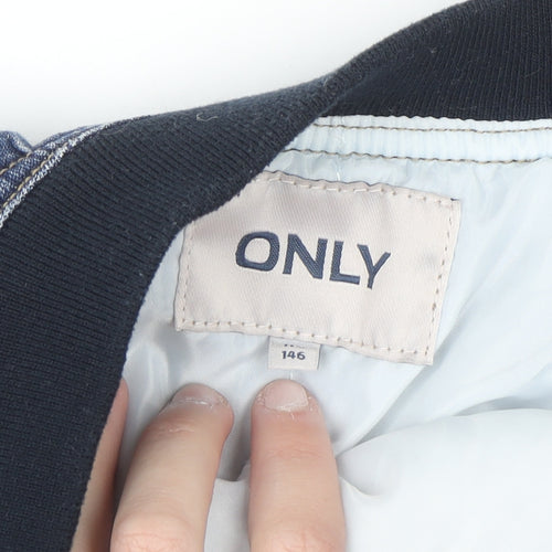 ONLY Boys Blue Denim Varsity Jacket Size 146 Cotton Lined Button Bomber