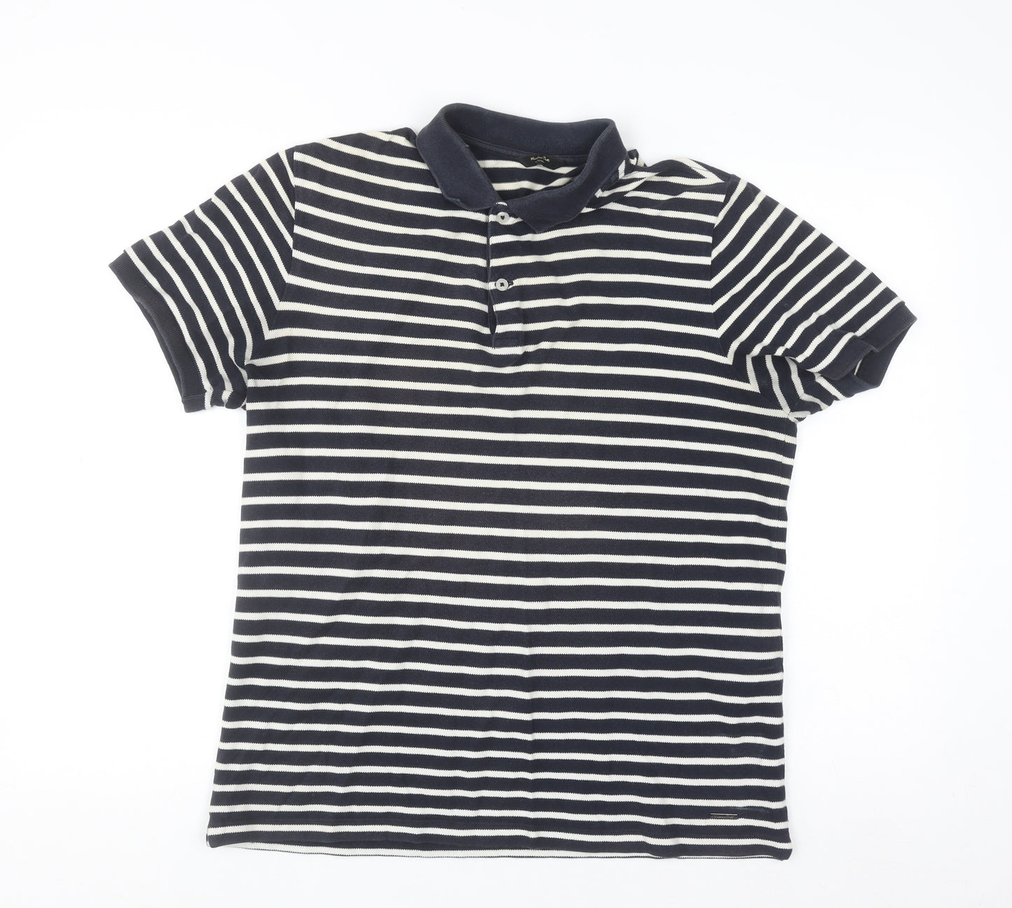 Massimo Dutti Men's Blue Striped Cotton Polo Shirt Size M