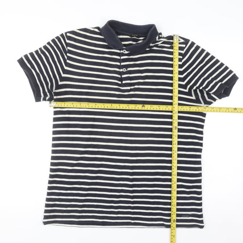 Massimo Dutti Men's Blue Striped Cotton Polo Shirt Size M