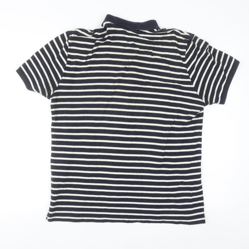 Massimo Dutti Men's Blue Striped Cotton Polo Shirt Size M
