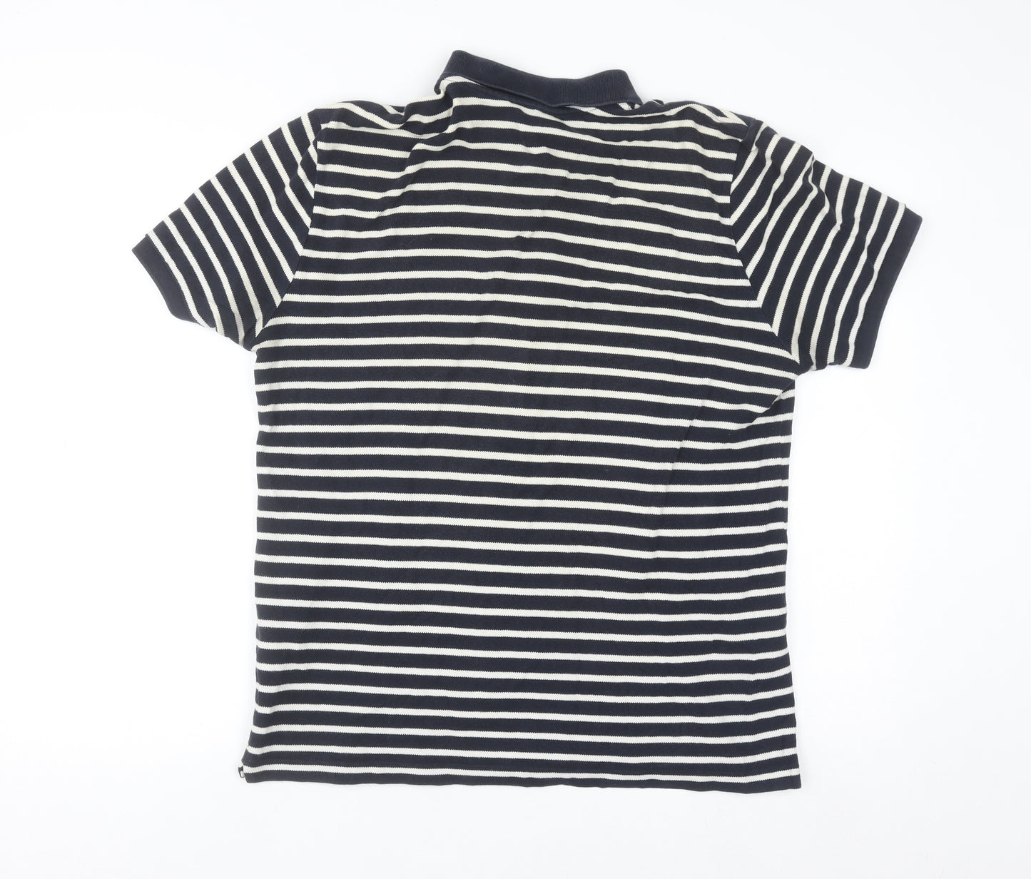 Massimo Dutti Men's Blue Striped Cotton Polo Shirt Size M