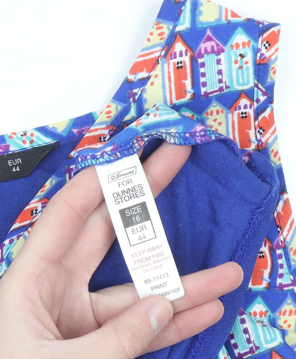 Dunnes Women’s Blue Beach Print Sleeveless Camisole Top Size 16
