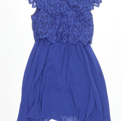 Angeleye Women Blue Floral Lace A-Line Short Dress Size 10