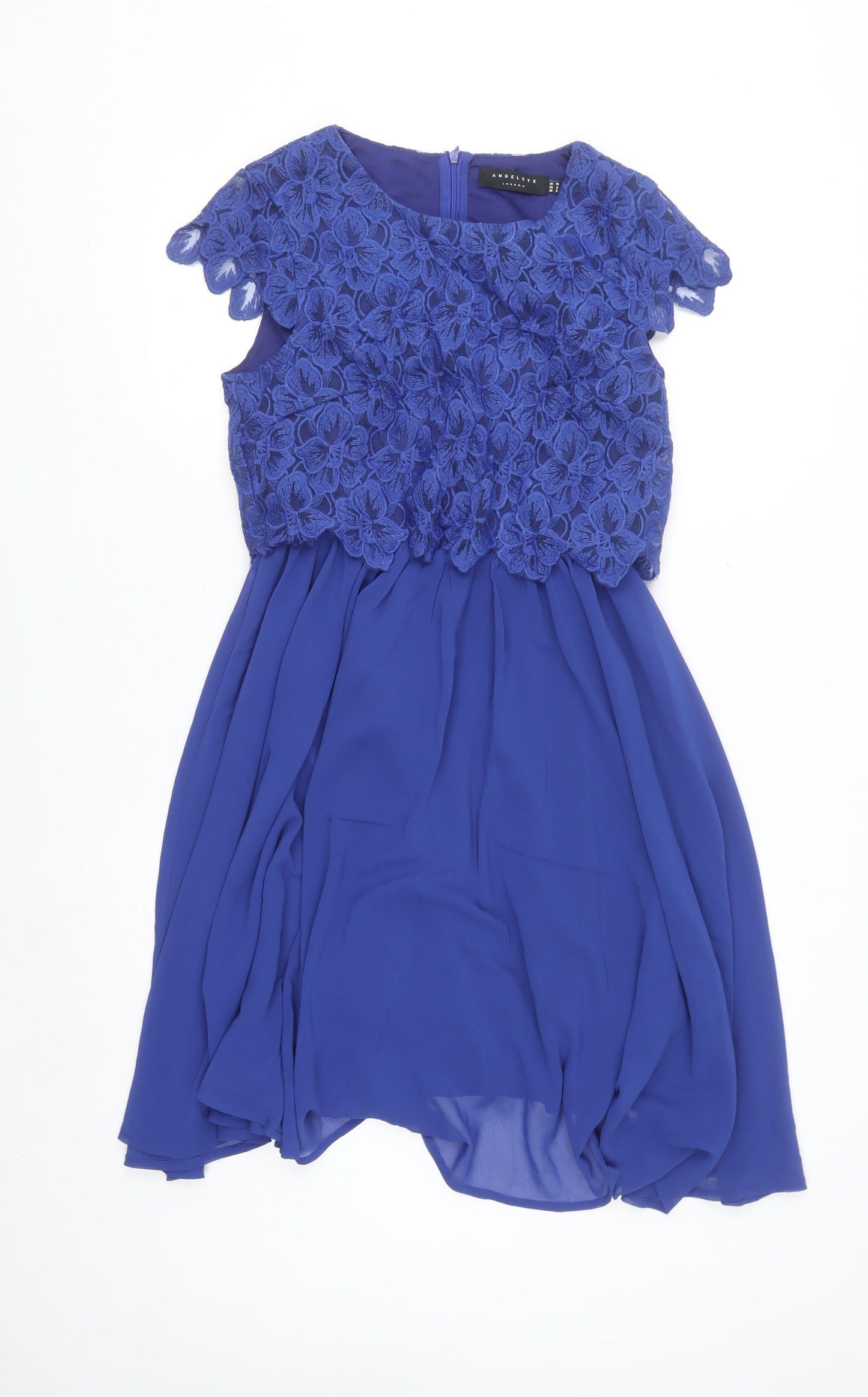 Angeleye Women Blue Floral Lace A-Line Short Dress Size 10