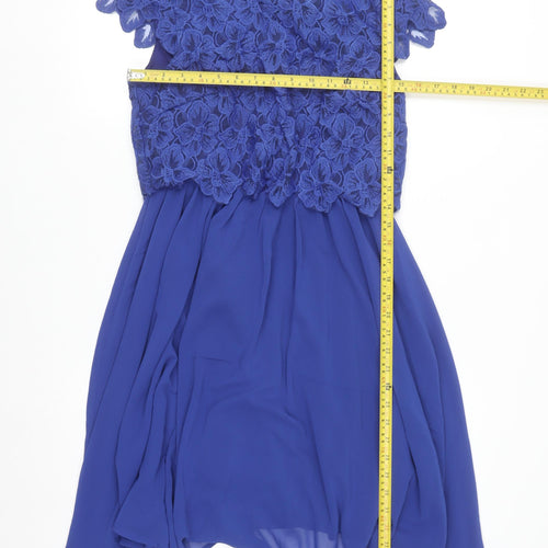 Angeleye Women Blue Floral Lace A-Line Short Dress Size 10