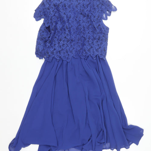 Angeleye Women Blue Floral Lace A-Line Short Dress Size 10