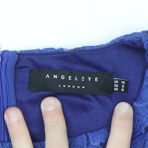 Angeleye Women Blue Floral Lace A-Line Short Dress Size 10