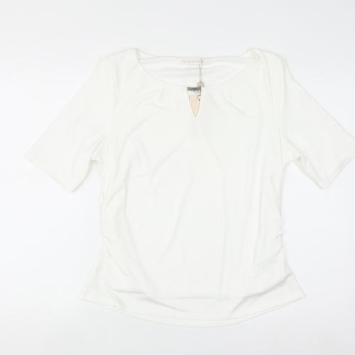 Jacques Vert Women's White Short Sleeve Keyhole Blouse L