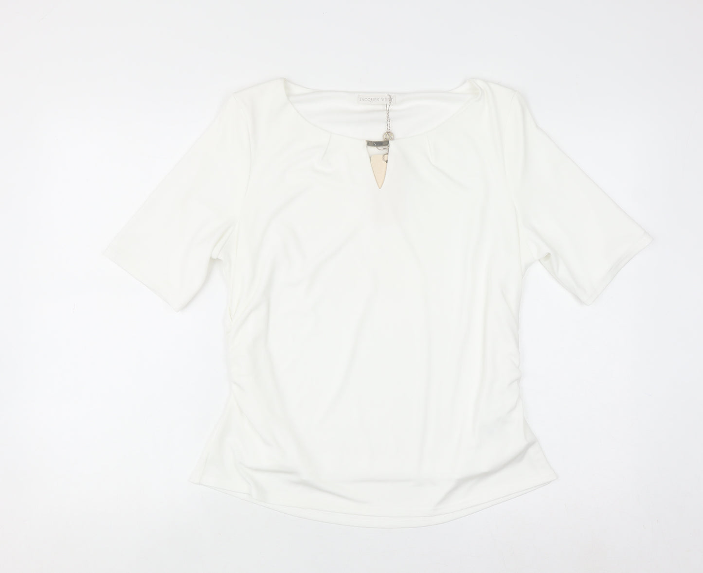Jacques Vert Women's White Short Sleeve Keyhole Blouse L