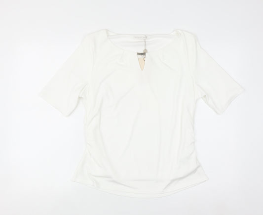 Jacques Vert Women's White Short Sleeve Keyhole Blouse L
