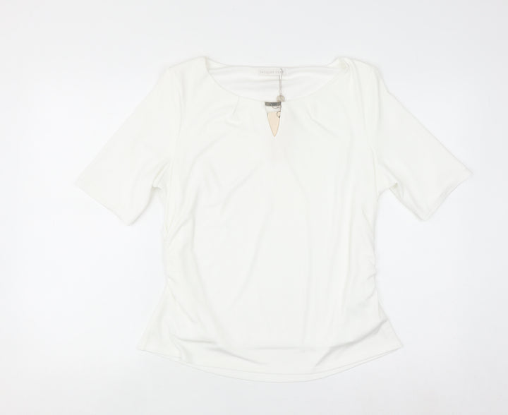 Jacques Vert Women's White Short Sleeve Keyhole Blouse L