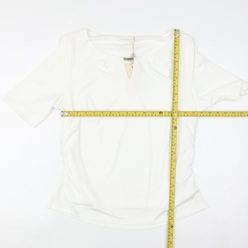 Jacques Vert Women's White Short Sleeve Keyhole Blouse L