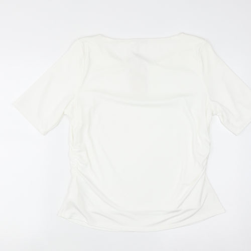 Jacques Vert Women's White Short Sleeve Keyhole Blouse L