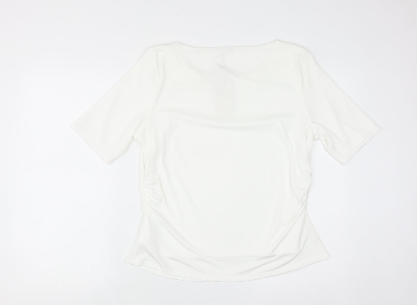 Jacques Vert Women's White Short Sleeve Keyhole Blouse L
