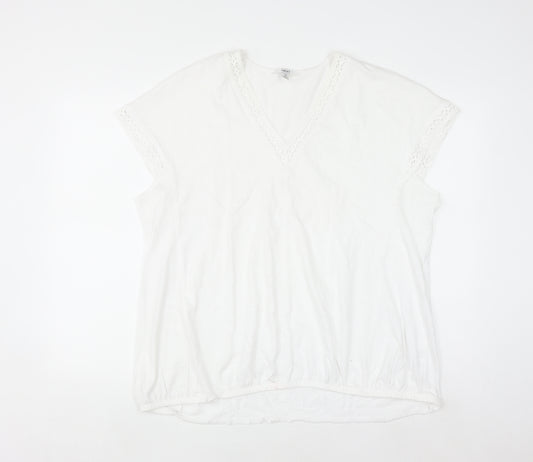 Next Women White V-Neck Crochet Trim Cotton Jersey Blouse Size 18