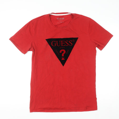 Guess Men's Red Logo Slim Fit Crew Neck T-Shirt Size L