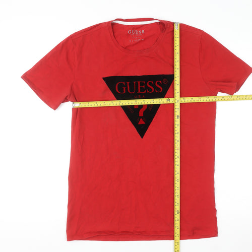 Guess Men's Red Logo Slim Fit Crew Neck T-Shirt Size L