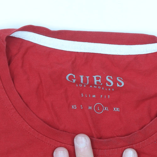 Guess Men's Red Logo Slim Fit Crew Neck T-Shirt Size L