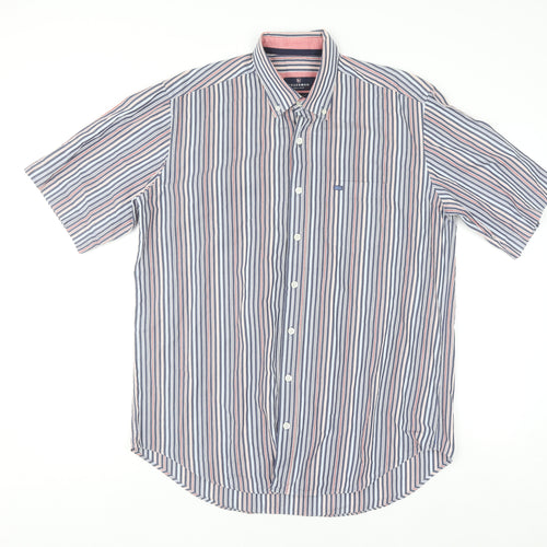 Kellerman Men's Multicoloured Striped Short Sleeve Button-Up Shirt L