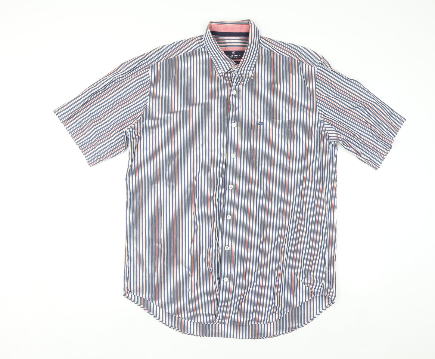 Kellerman Men's Multicoloured Striped Short Sleeve Button-Up Shirt L