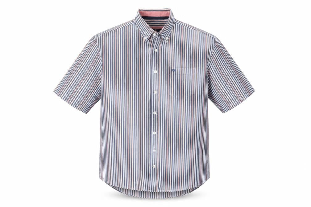Front view of Kellerman Men's Multicoloured Striped Short Sleeve Button-Up Shirt L
