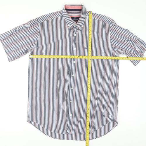 Kellerman Men's Multicoloured Striped Short Sleeve Button-Up Shirt L