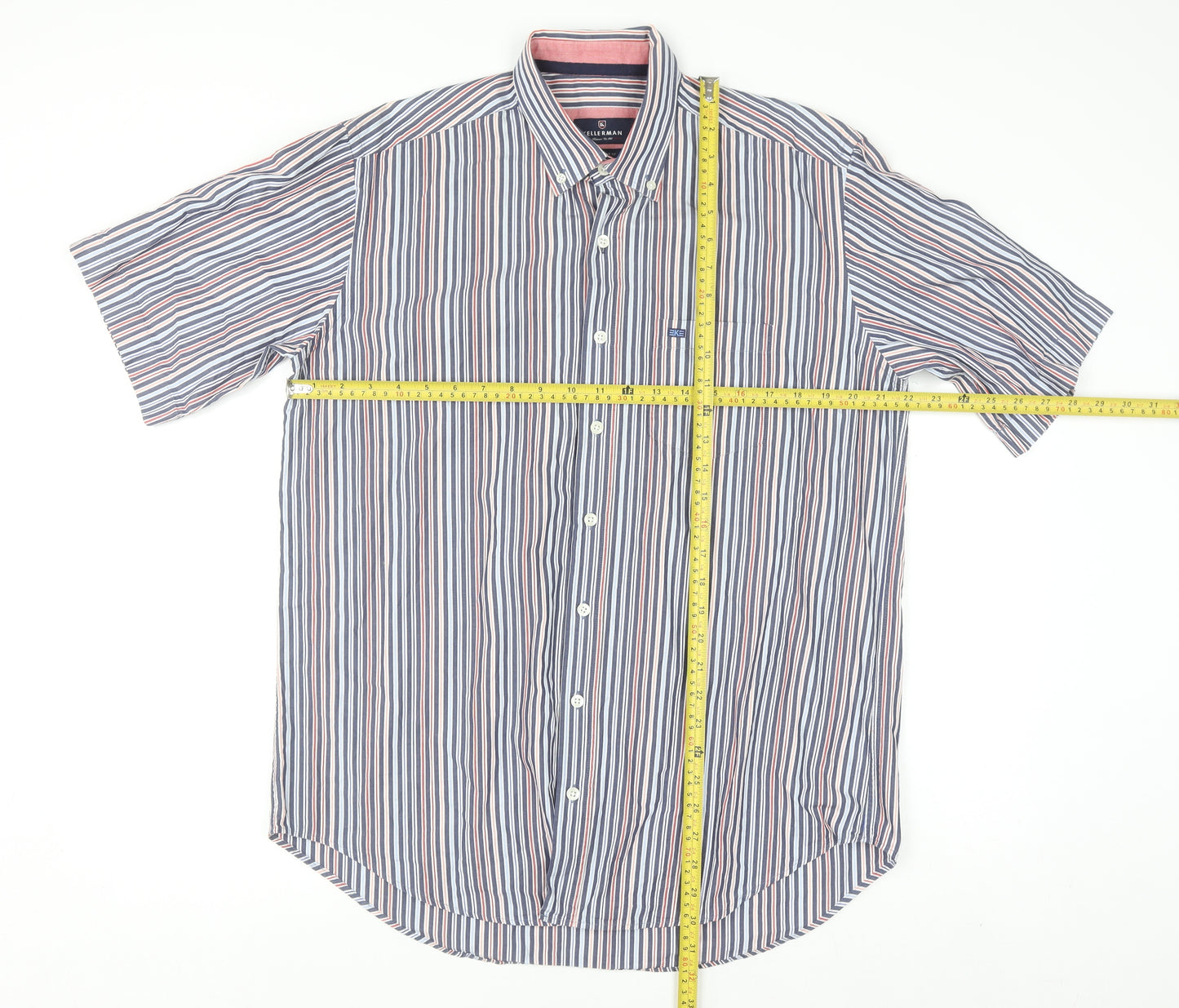 Kellerman Men's Multicoloured Striped Short Sleeve Button-Up Shirt L
