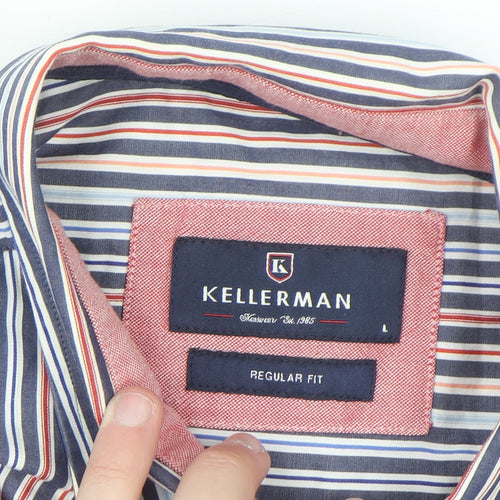 Kellerman Men's Multicoloured Striped Short Sleeve Button-Up Shirt L