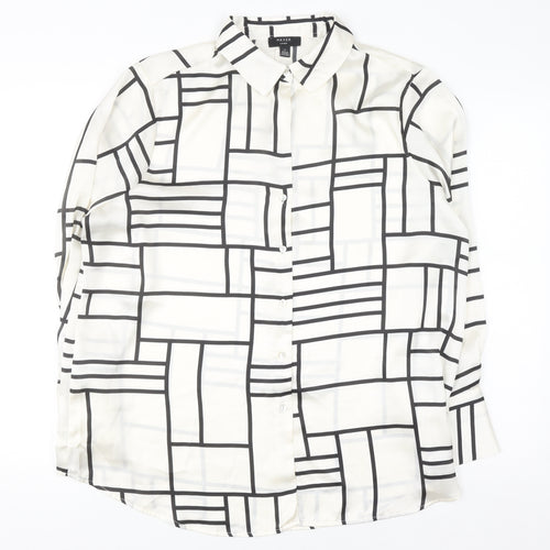 Haver London Women's Ivory Geometric Long Sleeve Button-Up Blouse Size L