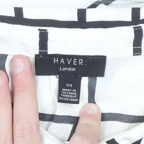 Haver London Women's Ivory Geometric Long Sleeve Button-Up Blouse Size L