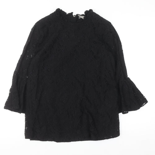 Vero Moda Women’s Black Lace Tunic Blouse L High Neck Zip Detail