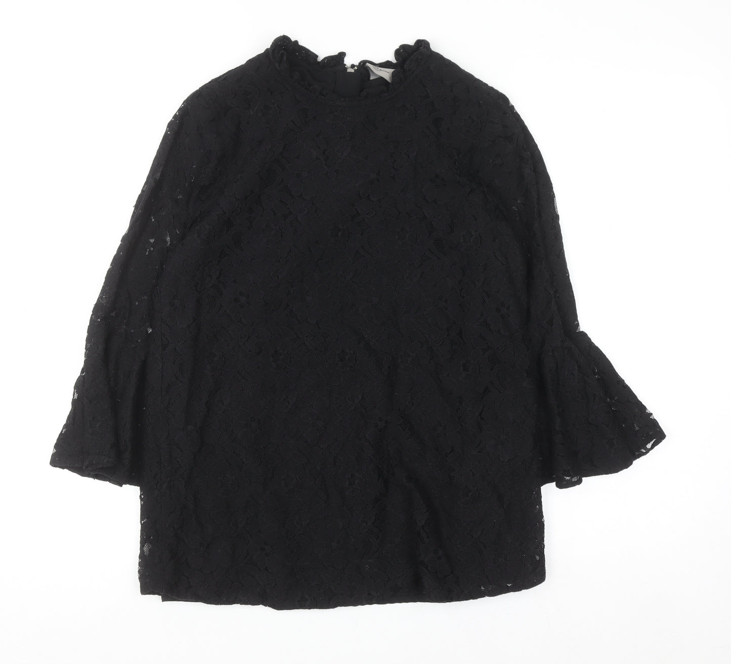 Vero Moda Women’s Black Lace Tunic Blouse L High Neck Zip Detail