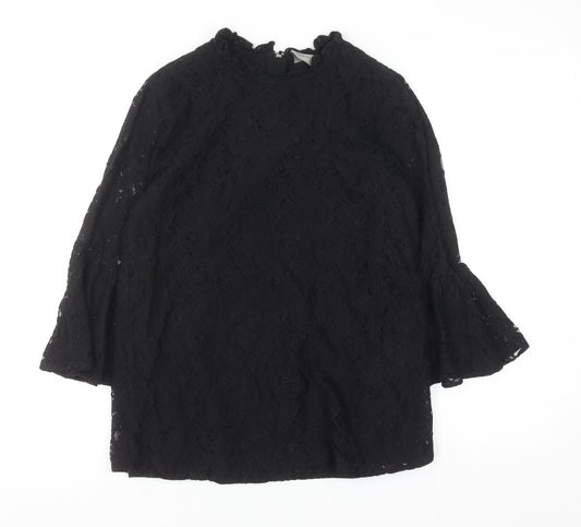 Vero Moda Women’s Black Lace Tunic Blouse L High Neck Zip Detail