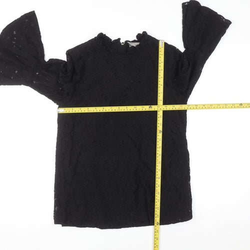Vero Moda Women’s Black Lace Tunic Blouse L High Neck Zip Detail