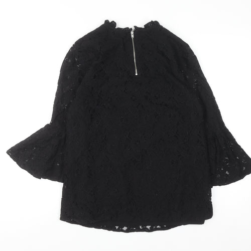 Vero Moda Women’s Black Lace Tunic Blouse L High Neck Zip Detail