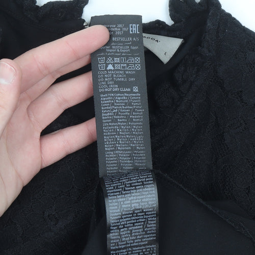 Vero Moda Women’s Black Lace Tunic Blouse L High Neck Zip Detail