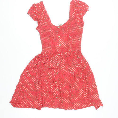 Brave Soul Women Red Polka Dot Short Skater Dress XS