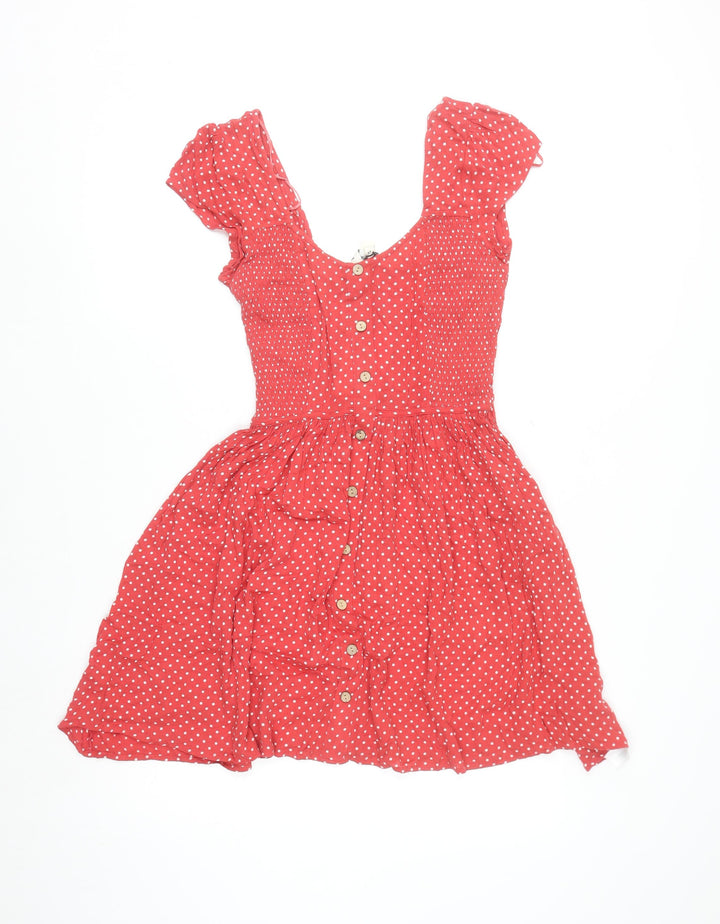 Brave Soul Women Red Polka Dot Short Skater Dress XS