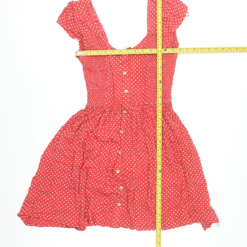 Brave Soul Women Red Polka Dot Short Skater Dress XS