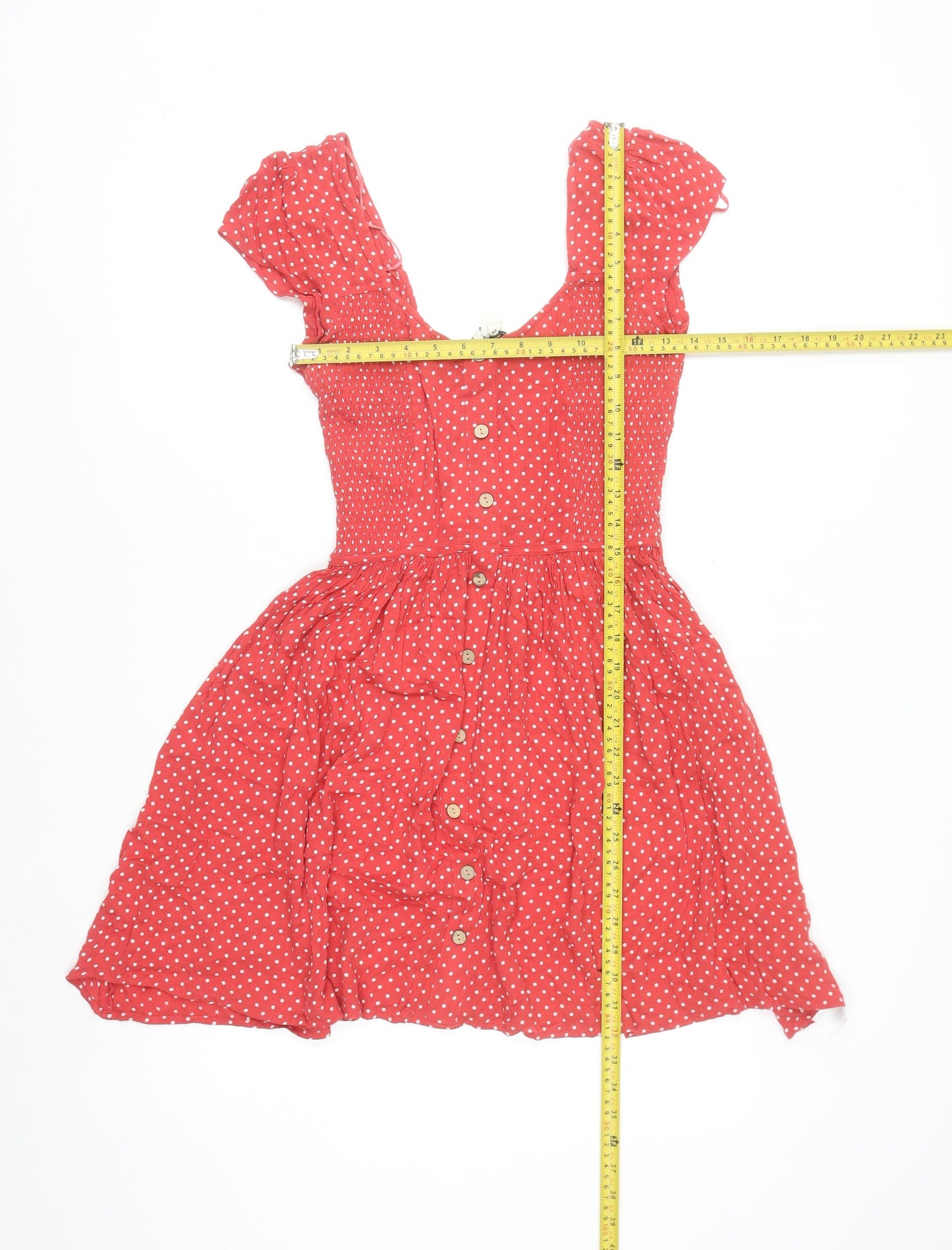 Brave Soul Women Red Polka Dot Short Skater Dress XS