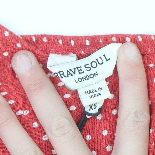 Brave Soul Women Red Polka Dot Short Skater Dress XS
