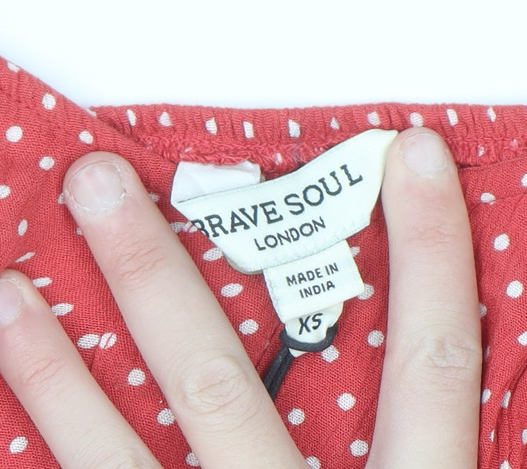 Brave Soul Women Red Polka Dot Short Skater Dress XS