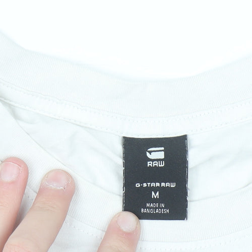 G-Star RAW Men's White Crew Neck Short Sleeve Cotton T-Shirt Size M