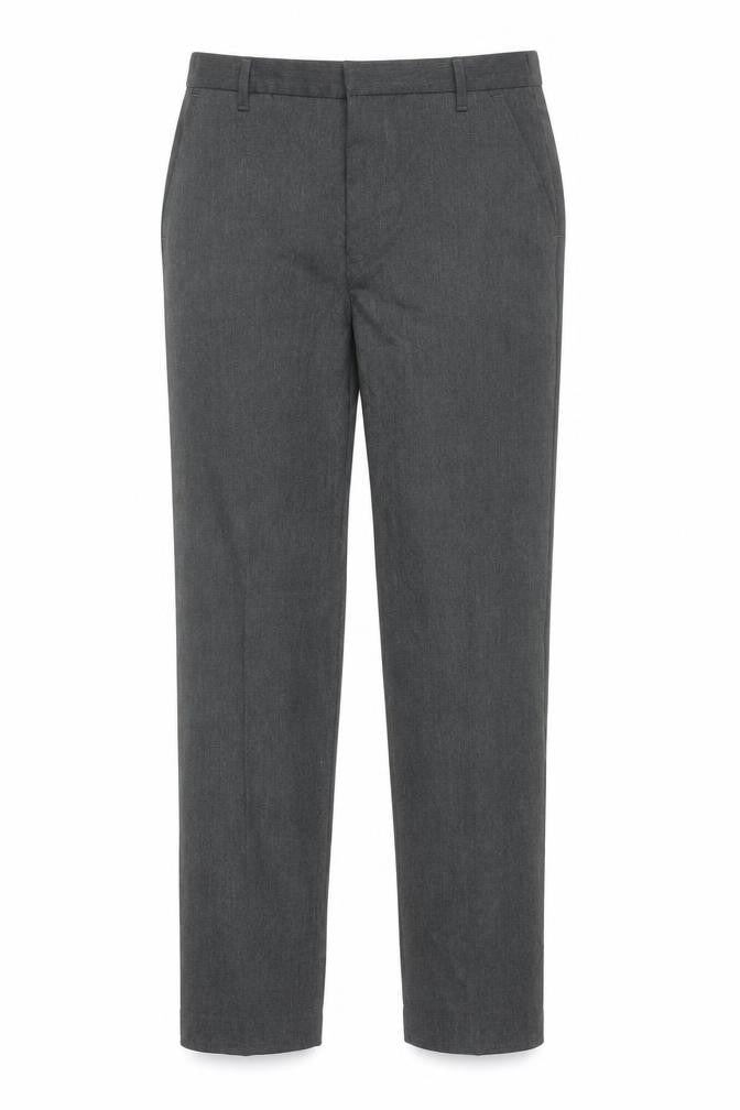 Front view of Dunnes Women's Grey Stretch Straight Leg Trousers, size 12