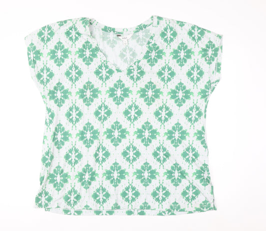Marks and Spencer Womens Green V-Neck Short Sleeve Jersey T-Shirt Size 16