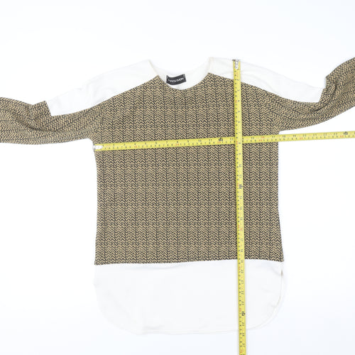 Passion Womens Beige Geometric Tunic Blouse Size 10 Long Sleeve