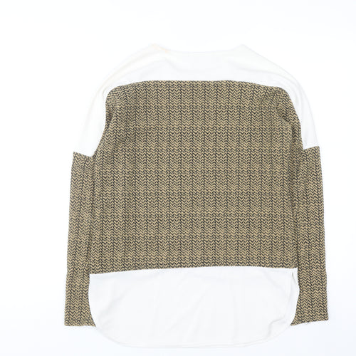 Passion Womens Beige Geometric Tunic Blouse Size 10 Long Sleeve