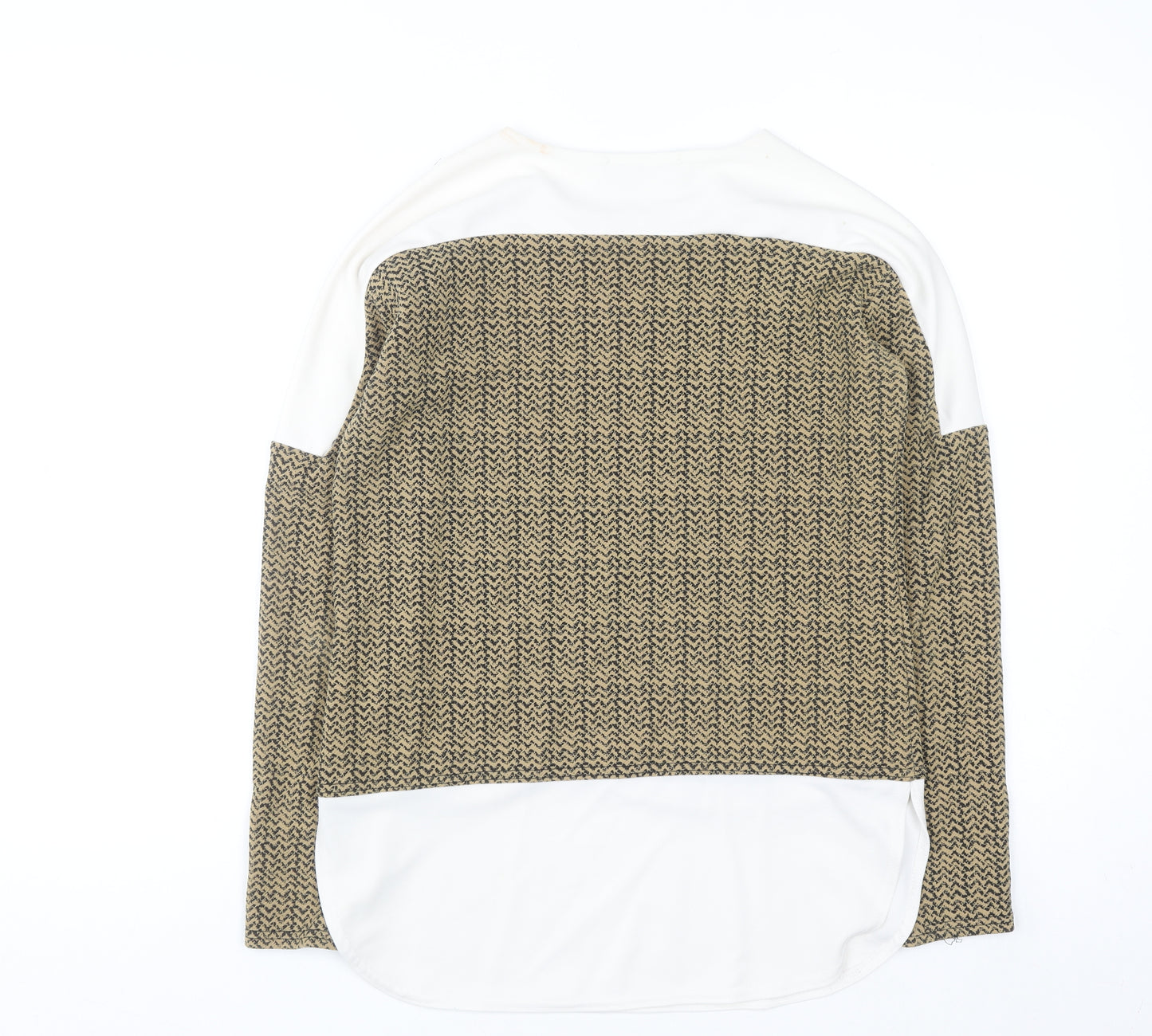 Passion Womens Beige Geometric Tunic Blouse Size 10 Long Sleeve